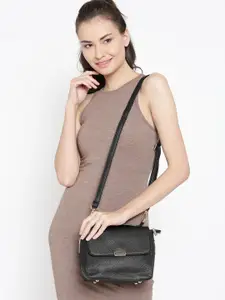 Lino Perros Black Solid Satchel with Sling Strap