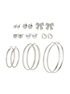 Jewels Galaxy Set Of 9 Silver-Plated Contemporary Studs Earrings