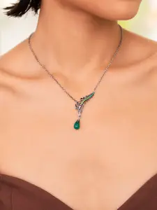 SHAYA 925 Sterling Silver-Plated Oxidised Stone Studded Chain With Pendant