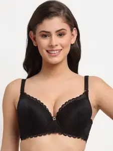 MAKCLAN Underwired Lightly Padded Self Design Bra And Panties Set K1405LZN