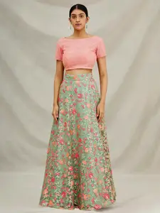 FABPIXEL Embroidered Thread Work Semi-Stitched Lehenga & Unstitched Blouse With Dupatta