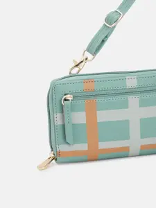 Baggit Women Checked PU Zip Around Wallet With A Detachable Sling Strap