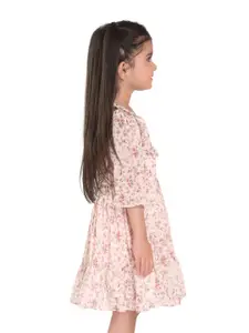 Peppermint Girls Floral Round Neck Puff Sleeve Dress