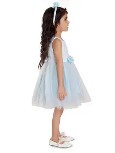 Peppermint Girls Self Design Net Sleeveless Fit and Flare Dress