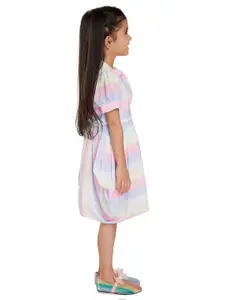 Peppermint Girls Colourblocked Tie-Up Neck Cotton Fit and Flare Dress