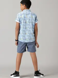 KiddoPanti Boys Printed Pure Cotton Shirt with Shorts