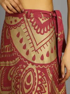 HANDICRAFT PALACE Printed Wrap-Around Pure Cotton Knee-Length Skirt
