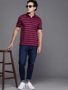 Louis Philippe Striped Polo Collar Pure Cotton T-shirt