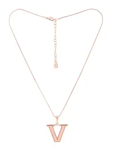 Estele Rose Gold Plated Vibrant V Charm Alphabet Initials Pendant with Chain