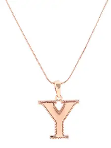 Estele Women Rose Gold-Plated Alphabet Y Pendant With Chain