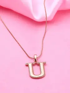 Estele Women Rose Gold Plated Alphabet Letter U Pendant With Chain
