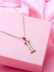 Estele Rose Gold-Plated I Letter Pendant With Chain