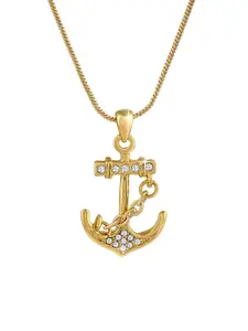 Estele Gold-Plated Stone-Studded Designed Pendant With Chain