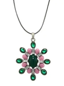 Estele Rhodium-Plated Stone Studded Pendant With Chain