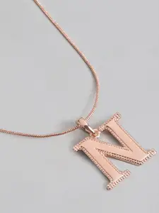 Estele Rose Gold-Plated Alphabet N Pendant With Chain