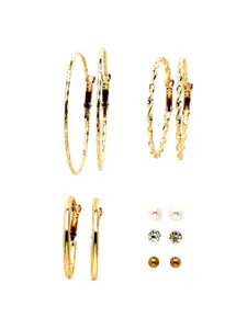 Bohey by KARATCART Set Of 6 Gold-Plated Contemporary Hoop Earrings