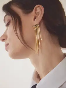 MANGO Stone-Studded Tasselled Drop Earrings