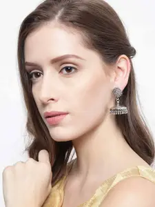 Zaveri Pearls Oxidised Silver-Plated Dome Shaped Jhumkas