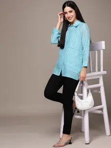 Ritu Kumar Relaxed Chevron Semi Sheer Casual Shirt With Inner
