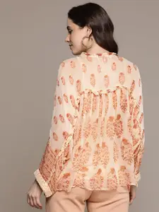 Ritu Kumar Women Comfort Tailored Fit Opaque Printed Casual Shirt with Camisole