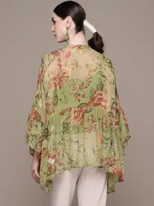 Ritu Kumar Floral Printed Bell Sleeves Pleated Kurti with Camisole