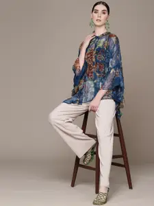 Ritu Kumar Floral Printed Bell Sleeves Pleated Kurti with Camisole