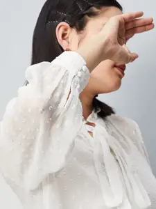 max Self Design Tie-Up Neck Top