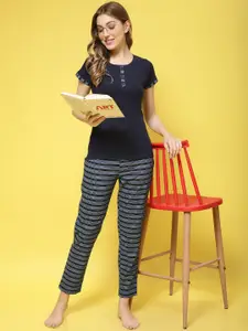 Claura Striped Pure Cotton Night Suit