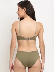 MAKCLAN Self-Design Laced Flirt And Fervent Underwired Lightly Padded Bra With Bikini