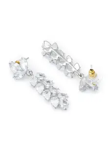 aadita Silver Plated Geometric Stone Studded Drop Earrings