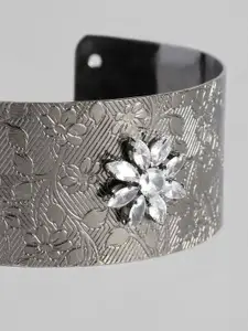Anouk Women Floral Textured Artificial Stones Studded Cuff Bracelet