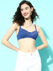 DressBerry Navy Blue Medium Coverage Self Design Bra - HOTBRA-02