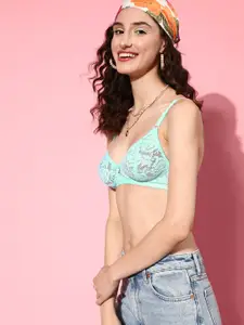 DressBerry Sea Green Medium Coverage Self Design Bra - VINTAGE-05