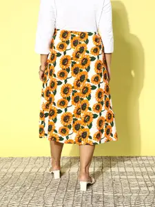 Berrylush Curve Floral Printed High Slit A-Line Midi Skirt