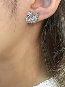 Jewels Galaxy Silver-Plated Swan Shaped Contemporary Studs Earrings