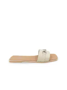 POSTCARD Buckle Embellished Open Toe Flats