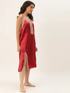 Ms.Lingies V Neck Lace Up Detail Satin Nightdress