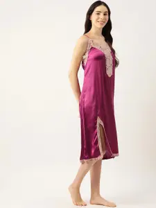 Ms.Lingies V Neck Lace Up Detail Satin Nightdress