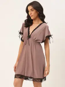 Ms.Lingies V Neck Lace Up Satin Detail Nightdress
