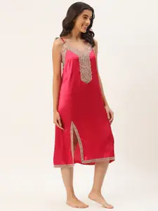 Ms.Lingies V Neck Lace Up Detail Satin Nightdress