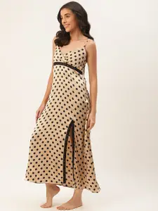 Ms.Lingies V Neck Polka Dots Printed Satin Nightdress