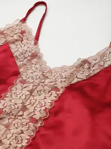 Ms.Lingies V Neck Lace Up Detail Satin Nightdress With Robe