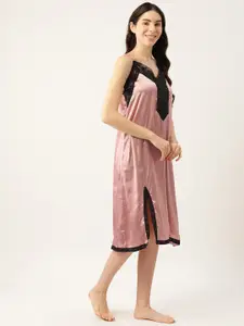 Ms.Lingies V Neck Lace Up Detail Satin Nightdress