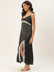 Ms.Lingies V Neck Polka Dots Printed Satin Nightdress