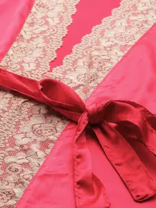 Ms.Lingies V Neck Lace Up Detail Satin Nightdress With Robe