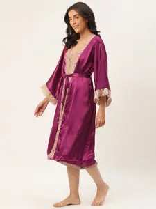 Ms.Lingies V Neck Lace Up Detail Satin Nightdress With Robe