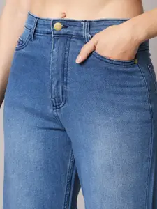 GUTI Women Flared High-Rise Low Distress Light Fade Stretchable Jeans