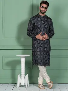 KISAH Bandhani Printed Mandarin Collar Straight Kurta