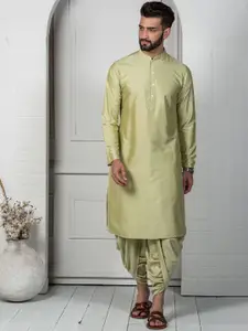 KISAH Men Mandarin Collar Cotton Kurta With Indowestern Sherwani & Dhoti Pant