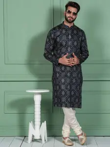 KISAH Bandhani Printed Mandarin Collar Straight Kurta